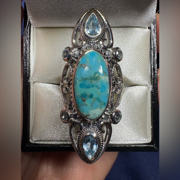 Ring*Genuine Turquoise Aquamarine Gemstone 925 Sterling Silver Elegant - Picture 2 of 10